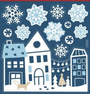 Housedecor Vánoční samolepka na sklo s glitry 18 x 23 cm, městečko