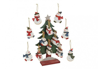 Housedecor Vánoční ozdoby - sněhuláčči dřevo 10cm 