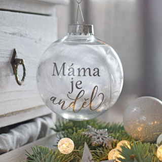 Housedecor Baňka s peřím - Máma je anděl