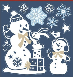 Housedecor Vánoční samolepka na sklo s glitry 18 x 23 cm, sněhuláci