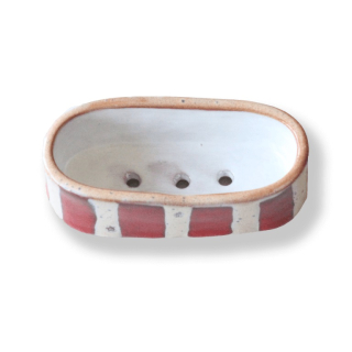 Keramická mydlenka rudě pruhovaná