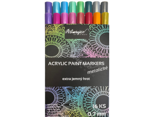 Artmagico akrylový popisovač s Extra jemným hrotem 0,7,mm METALICKÉ 16 ks