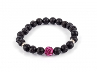 Náramek láva štrasový korálek fialový 10mm