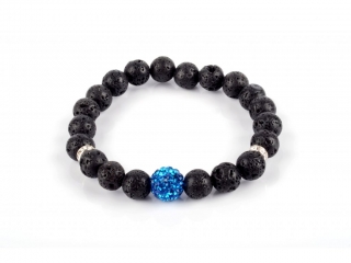 Náramek láva štrasový korálek modrý 10mm