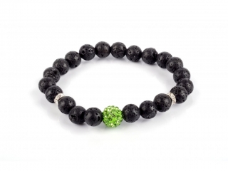 Náramek láva štrasový korálek zelený 10mm