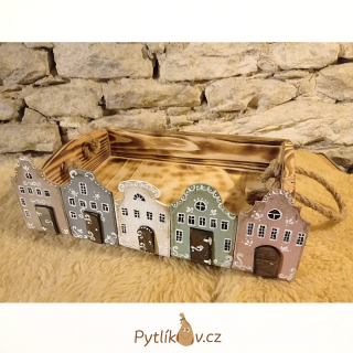 Dřevěný podnos kouzelné domečky hnědá-žíhaná