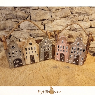 Malý dřevěný truhlík kouzelné domečky - růžová/hnědá