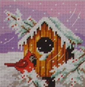 Předloha vyšívací Budka zima 15x15cm