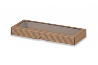 Dárková krabička s průhledem obdélník - hnědá 285x105x30 mm