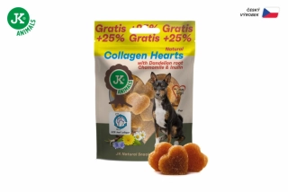 JK ANIMALS Kolagenová srdíčka s kořenem pampelišky, heřmánkem a inulinem, +25 % Gratis, 100 g