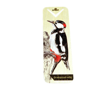 Lesní svět Dřevěná záložka Strakapoud