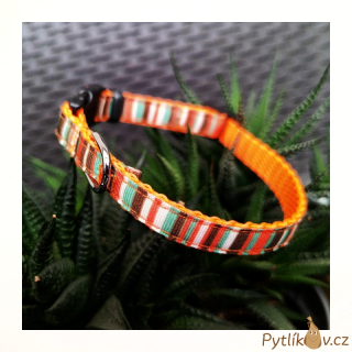 Obojek pro psy Oranžová/proužky S - 21cm-29cm/10mm nylon Smarti fashion