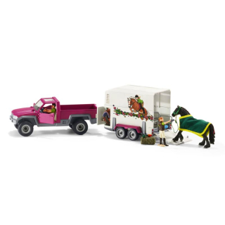 Schleich 42346 Pick-up s přívěsem a koněm