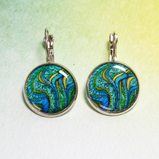 Duhová kočka Náušnice Modrá tráva - s pevným lůžkem