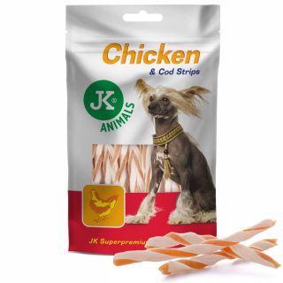 JK ANIMALS Kuřecí proužky s treskou, masový pamlsek, 80 g